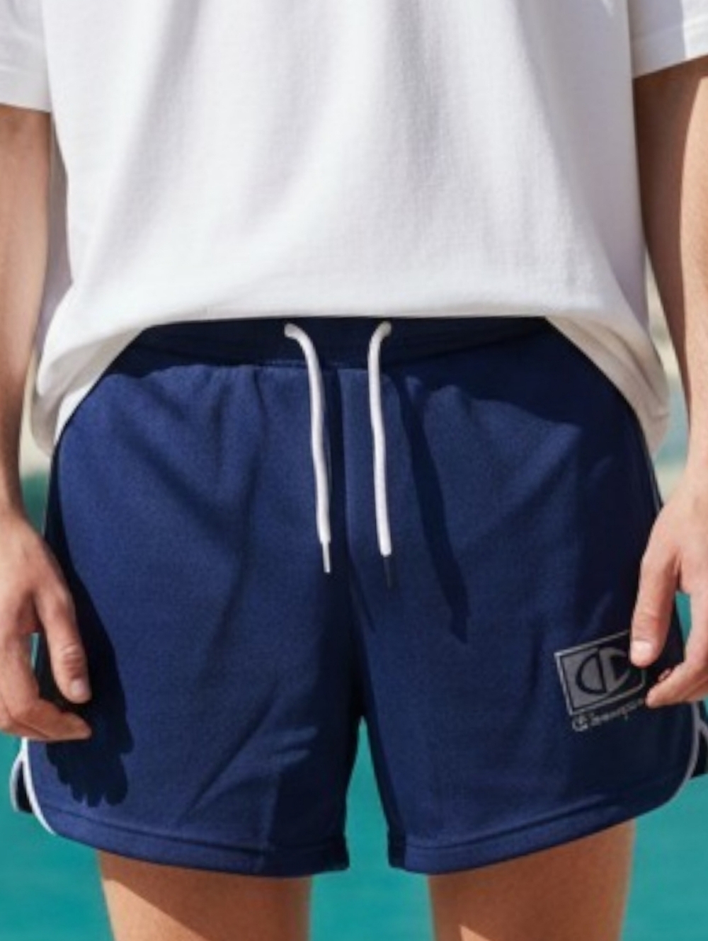 Champion - Men's  Shorts, Blue W/Purple Trim, Front Pockets, Elastic Waist
